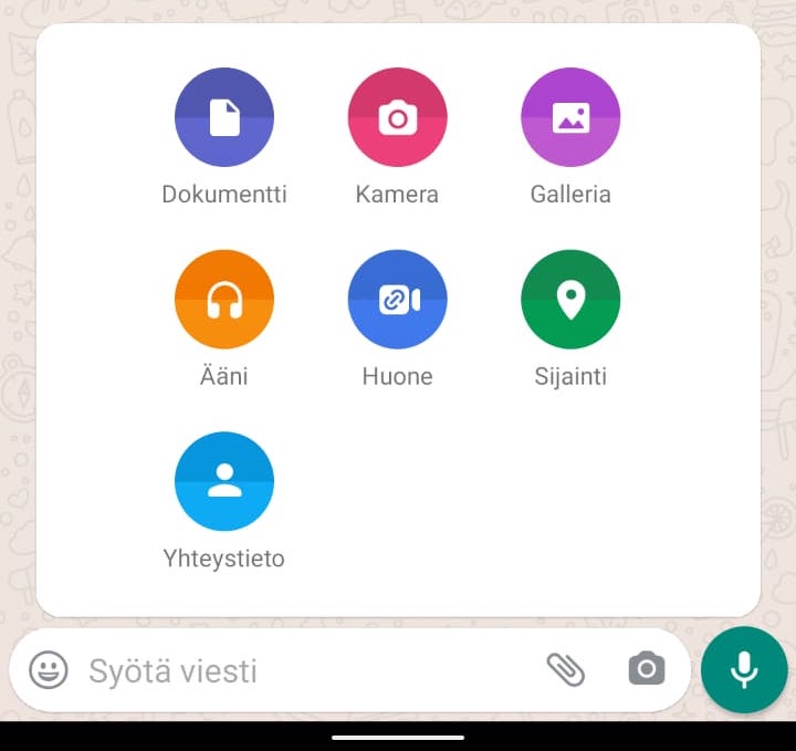 WhatsAppin Android-sovelluksessa live-sijainnin pääsee jakamaan painamalla ensin liite- eli klemmarikuvaketta, sitten Sijainti ja sen jälkeen Jaa live-sijainti.