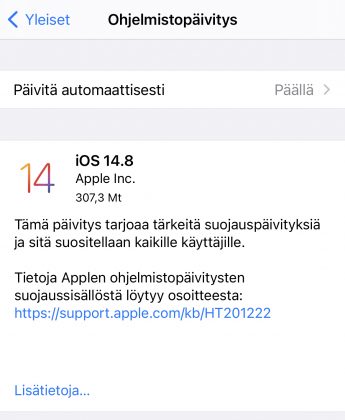 iOS 14.8 on nyt ladattavissa.