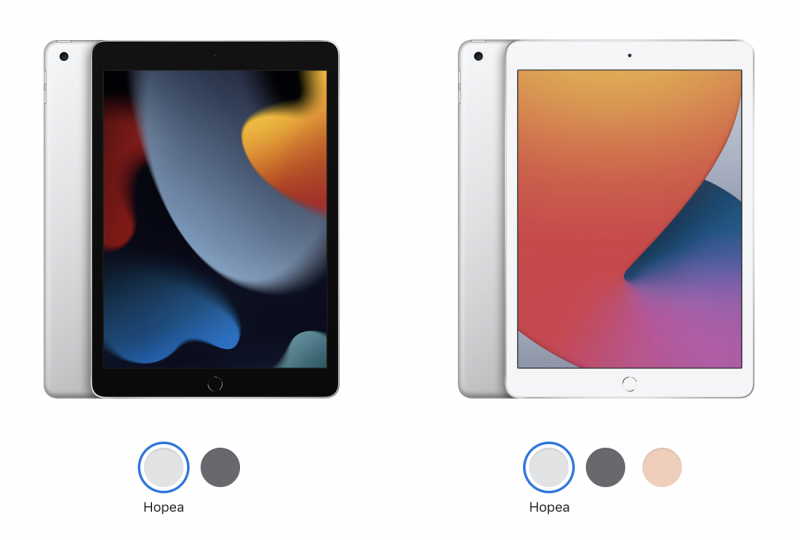 Vasemmalla uusi 9. sukupolven iPad, oikealla edeltävä 8. sukupolven iPad. Ei merkittäviä ulkoisia eroja.