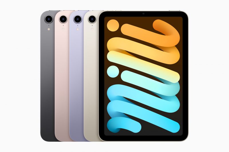 Kuvassa syksyllä 2021 esitelty 6. sukupolven iPad mini eri väreissä.