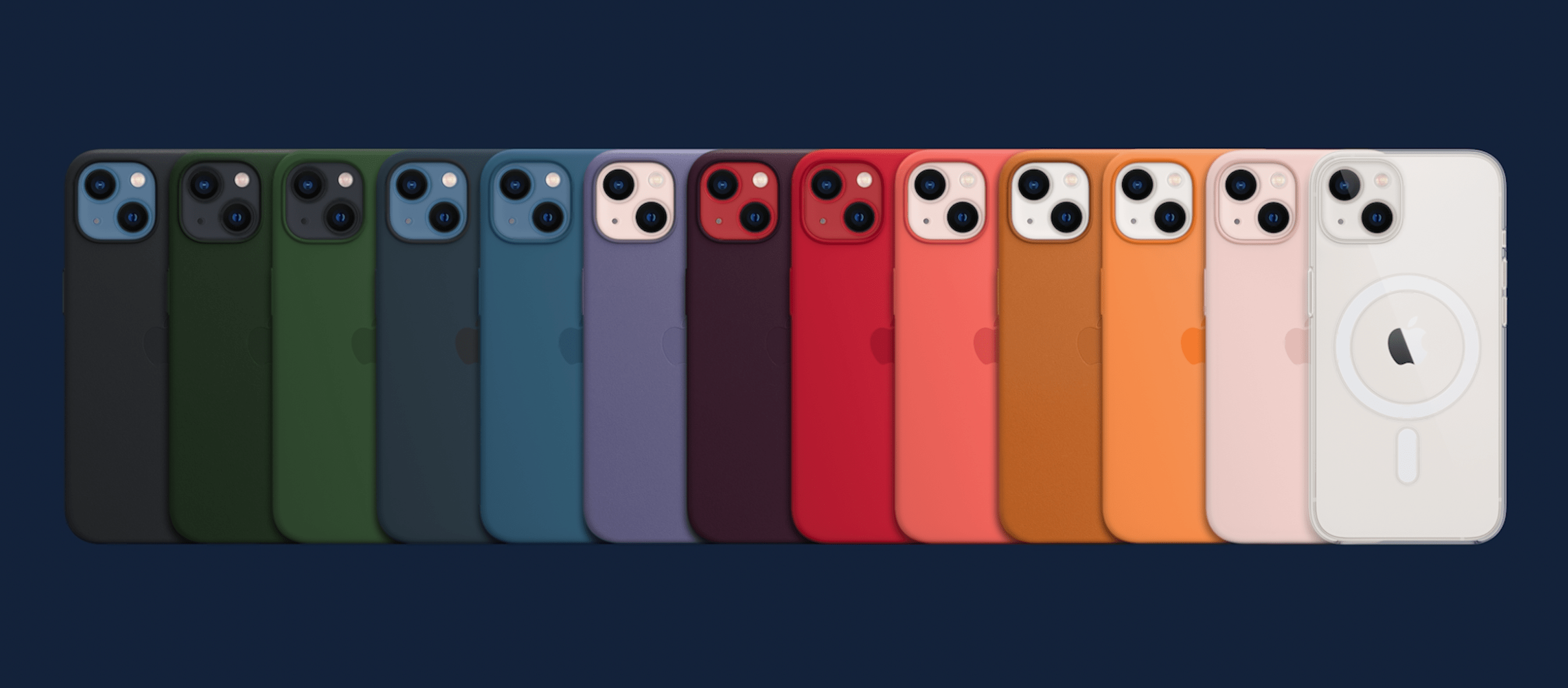 iPhone 13 -puhelinten suojakuorten eri värit.