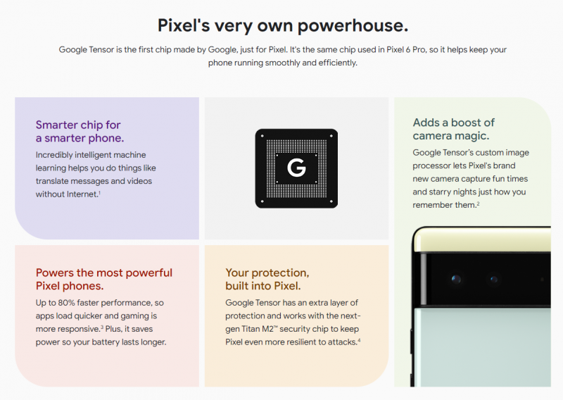 Näin Google esittelee Pixel 6 -puhelinten Tensor-järjestelmäpiiriä.