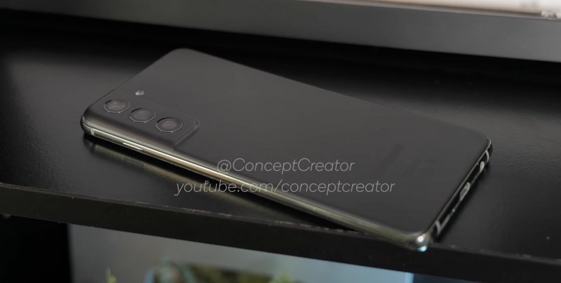 Galaxy S21 FE:n takapaneeli esillä Concept Creatorin videolla.
