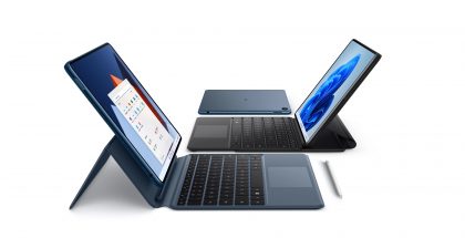 Huawei MateBook E ja kaksi erilaista näppäimistöversiota.