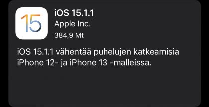 iOS 15.1.1 on nyt ladattavissa.