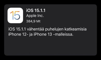 iOS 15.1.1 on nyt ladattavissa.