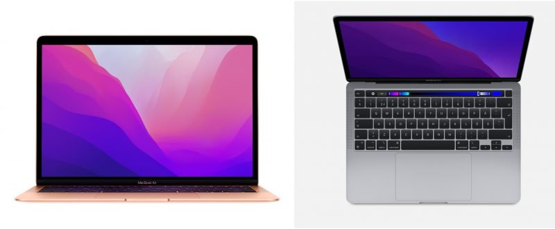 MacBook Air ja 13 tuuman MacBook Pro, vuosimallia 2020 varustettuna M1-suoritinpiirillä.