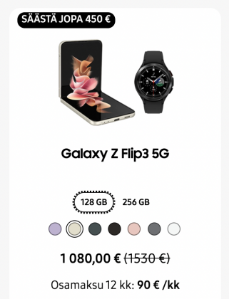 Samsungin Galaxy Z Flip3 5G -pakettitarjous.