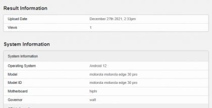 Motorola Edge 30 Pro ilmestyi GeekBenchin tietokantaan.