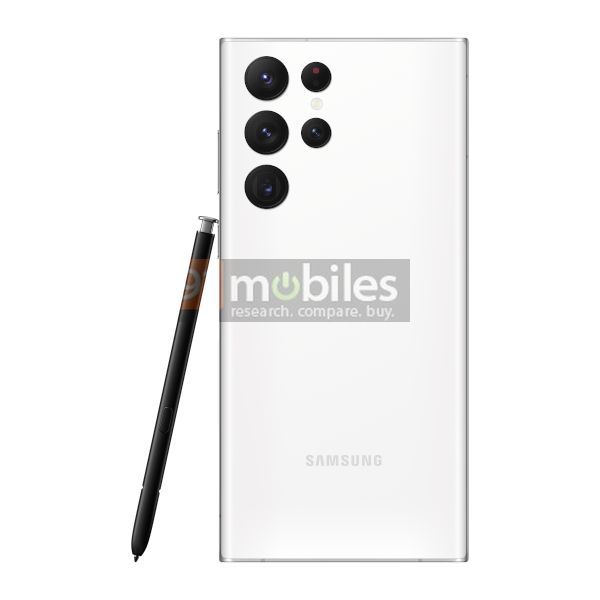 Samsung Galaxy S22 Ultra valkoisena. Kuva: 91mobiles.