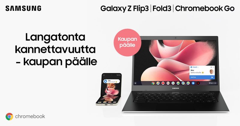 Samsung Galaxy Z Flip3 5G:n ja Galaxy Z Fold3 5G:n ostajat saavat kaupan päälle Galaxy Chromebook Go -läppärin.