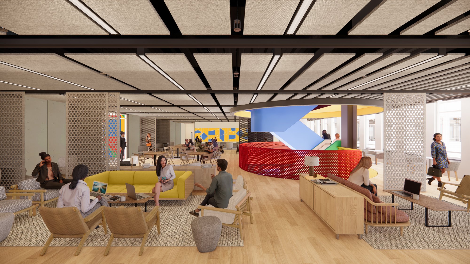 Kerroksiin on tulossa uudet aula-alueet. Kuva: BDG Architects.