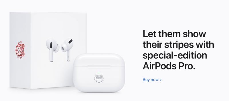 AirPods Pro -kuulokkeiden erikoisversiossa tiikeriemoji löytyy latauskotelosta ja myyntipakkauksesta.