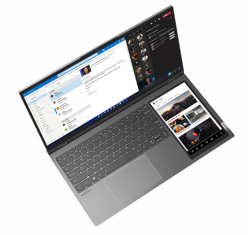 Lenovo ThinkBook Plus Gen 3:ssa on 17,3 tuuman päänäyttö ja 8 tuuman toinen näyttö.