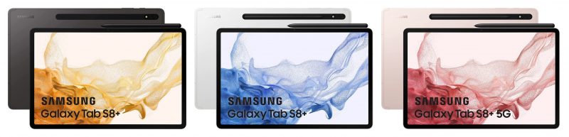 Samsung Galaxy Tab S8+ eri väreissä. Kuvat: Amazon.