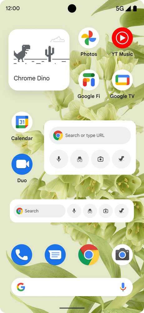 Google Chromen uudet Android 12 -widgetit.