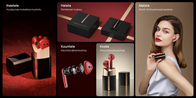 Huawei FreeBuds Lipstick -kuulokkeiden ominaisuuksia.