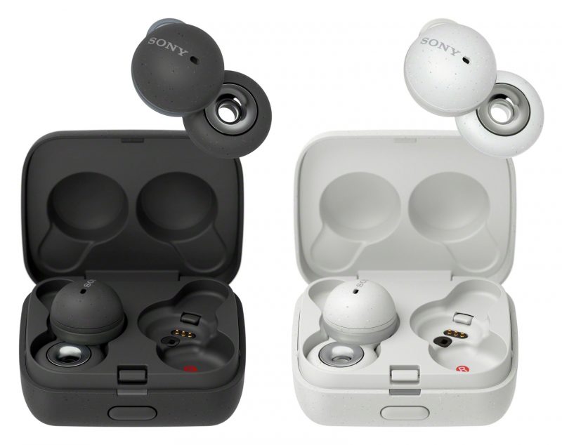 Sony Linkbuds WF-L900 -kuulokkeet ja latauskotelo mustana ja valkoisena värivaihtoehtona. Kuvat: TechInsider / Twitter.