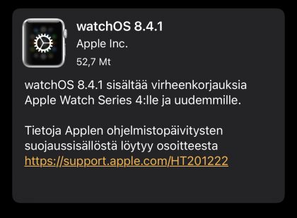 watchOS 8.4.1 on nyt ladattavissa.