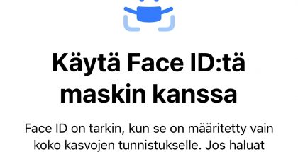 Face ID toimii iOS 15.4:ssä myös maskin kanssa niin haluttaessa.