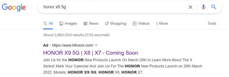 Google-mainos paljastaa tulossa olevan Honor X9 5G:n, Honor X8:n ja Honor X7:n.