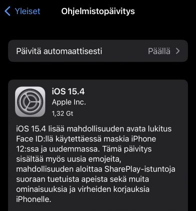 iOS 15.4 on nyt ladattavissa.