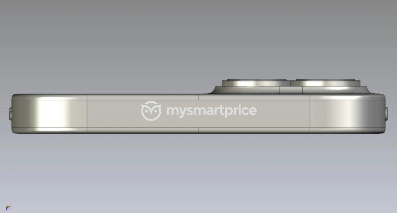 iPhone 14 yläpäästä CAD-mallinnoksessa. Kuva: MySmartPrice.