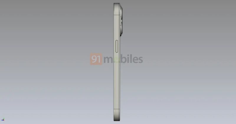 iPhone 14 Pro oikealta sivulta CAD-mallinnoksessa. Kuva: 91mobiles.