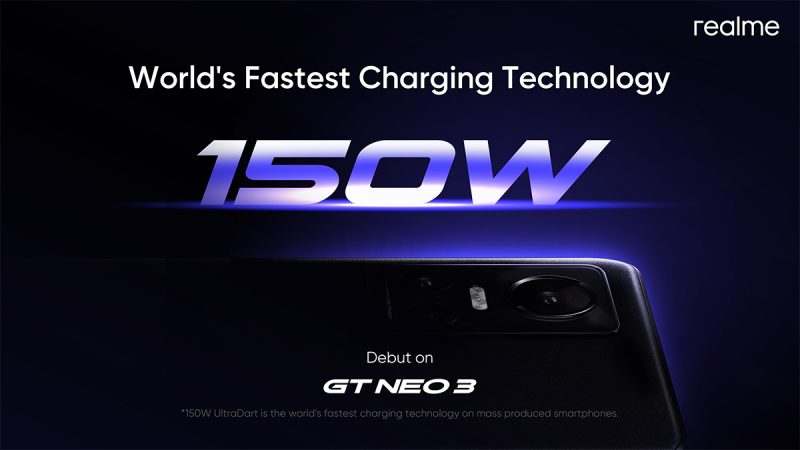 Realme GT Neo 3:ssa on 150 watin pikalataus.