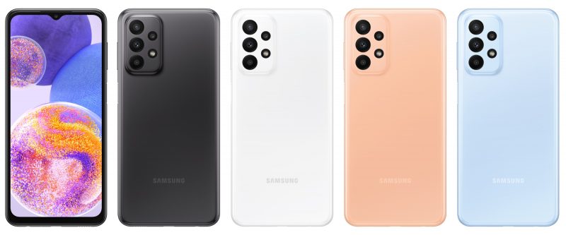 Samsung Galaxy A23 eri väreissä.