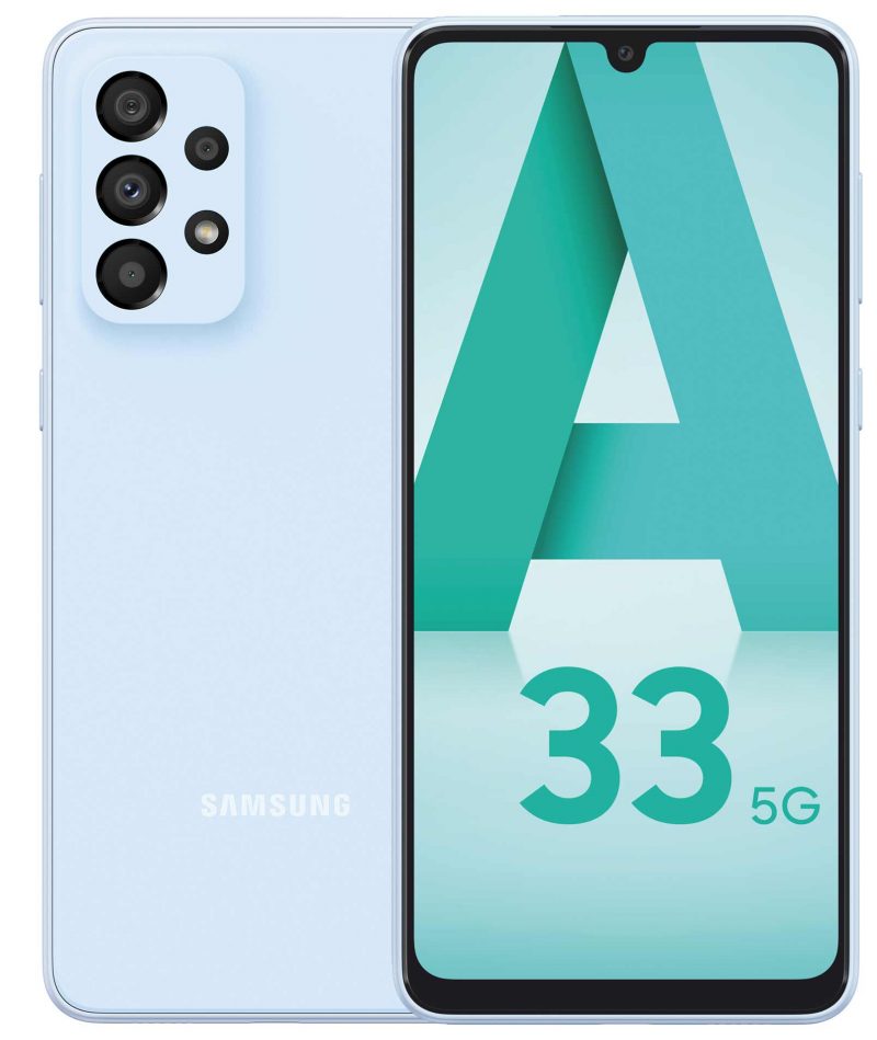 Samsung Galaxy A33 5G sinisenä. Kuva: Appuals.