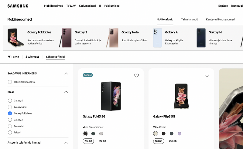 Esimerkiksi Virossa Samsung listaa taittuvanäyttöiset puhelimensa jo ilman Z:tä mallinimessä.
