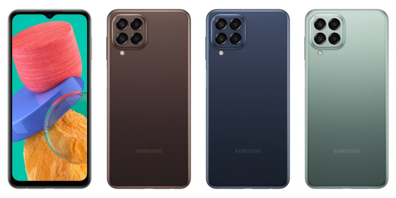 Samsung Galaxy M33 eri väreissä.