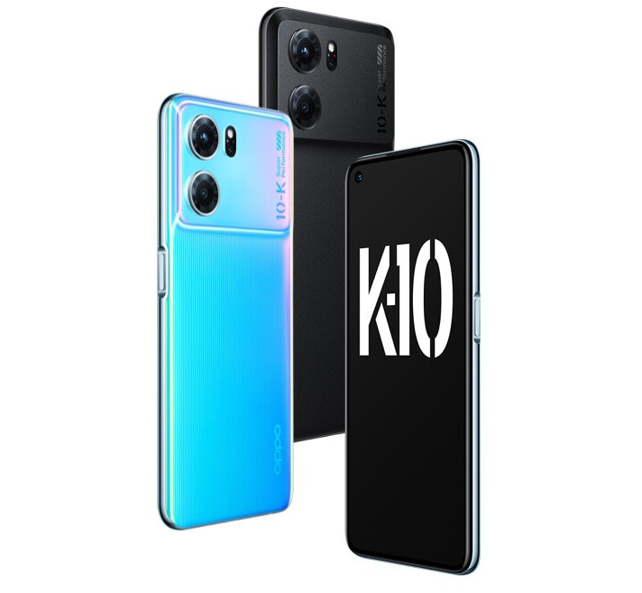 Oppo K10 5G:n kaksi värivaihtoehtoa.