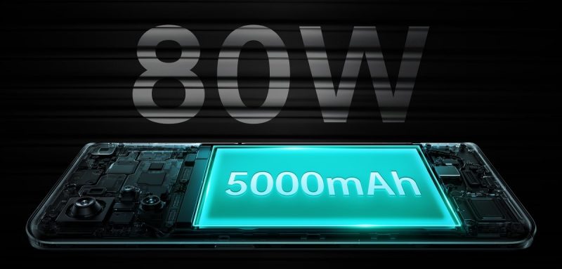 Oppo K10 Pro 5G:ssä on 5 000 milliampeeritunnin akku 80 watin pikalatauksella.