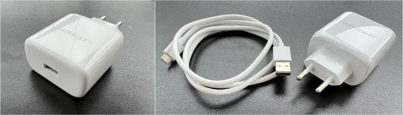 Realme GT 2 Pron 65 watin laturi on varustettu USB-A-liitännällä. Mukana tulee USB-A-USB-C-kaapeli.
