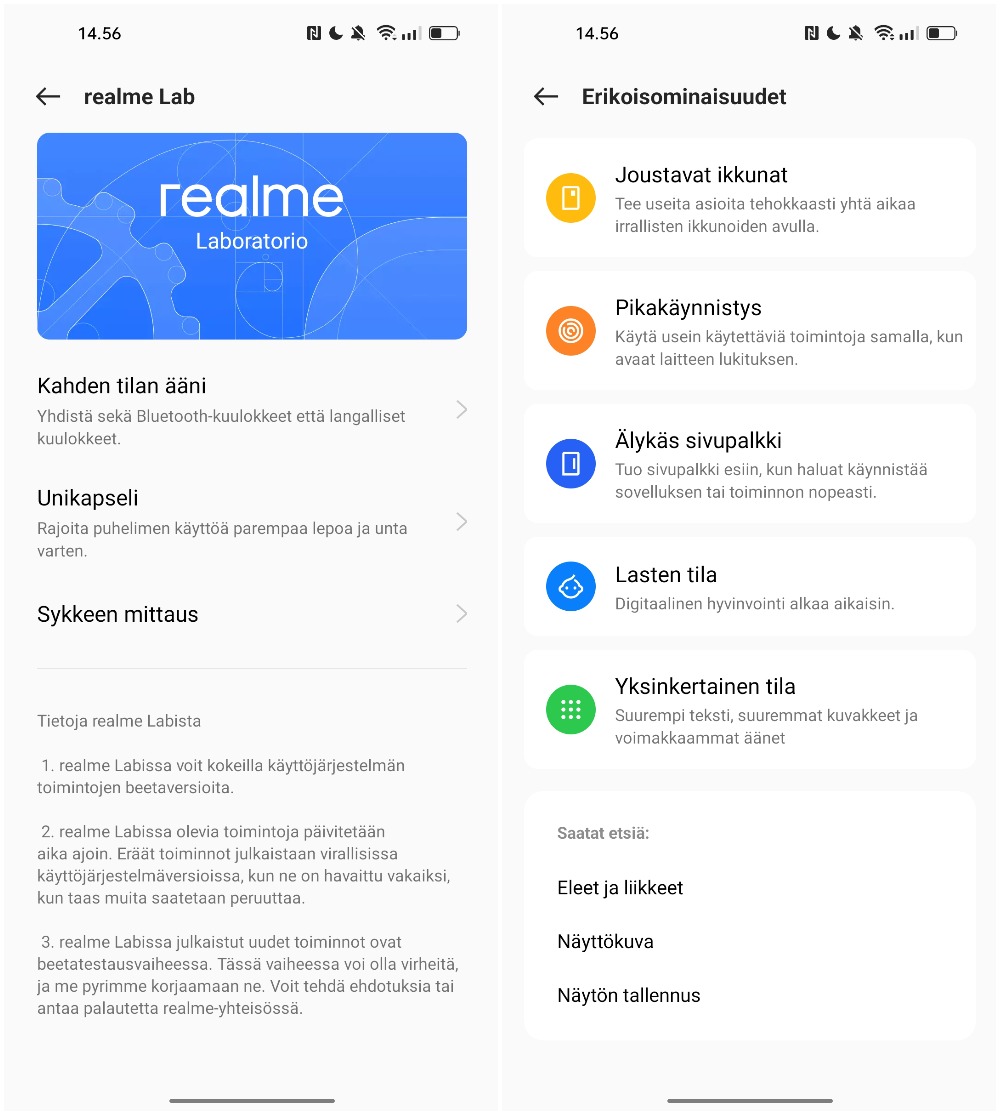 Realme GT 2 Pron tarjoamia Realme UI 3.0 -erikoistoimintoja.