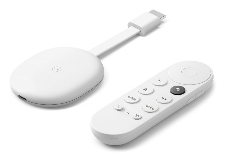 Chromecast with Google TV ja sen kaukosäädin.
