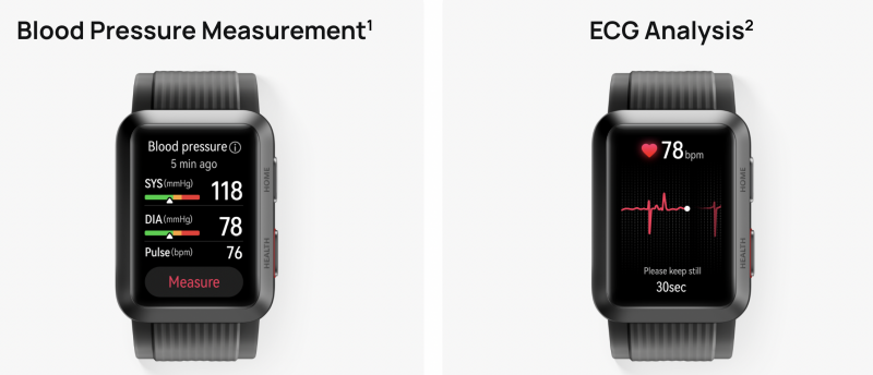 Huawei Watch D on varustettu verenpaineen ja EKG-sydänsähkökäyrän mittauksella.
