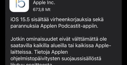 iOS 15.5 nyt ladattavissa.