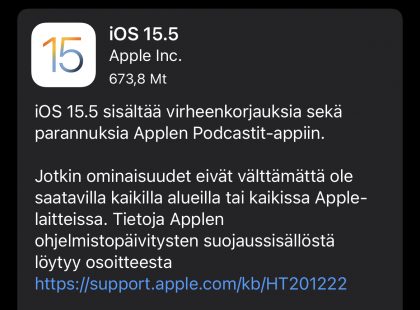 iOS 15.5 nyt ladattavissa.