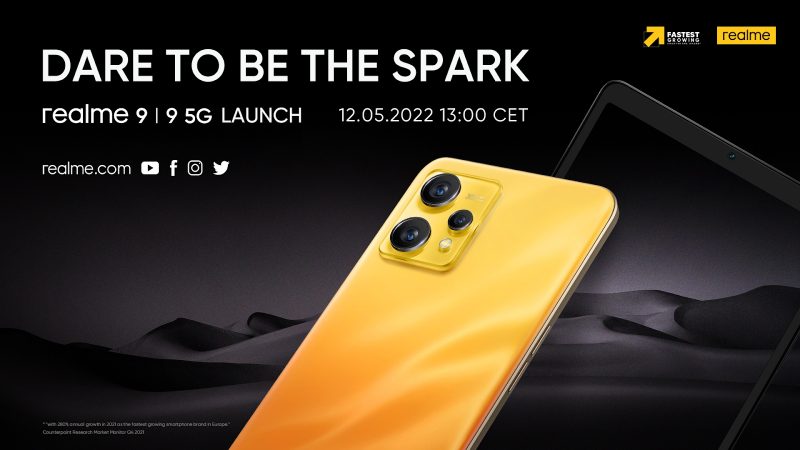 Realme 9 ja Realme 9 5G esitellään Euroopan markkinoille 12. toukokuuta.