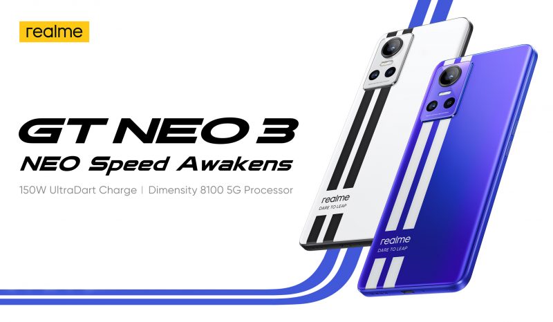 Realme GT Neo 3 on varustettu 150 watin UltraDart-pikalatauksella.