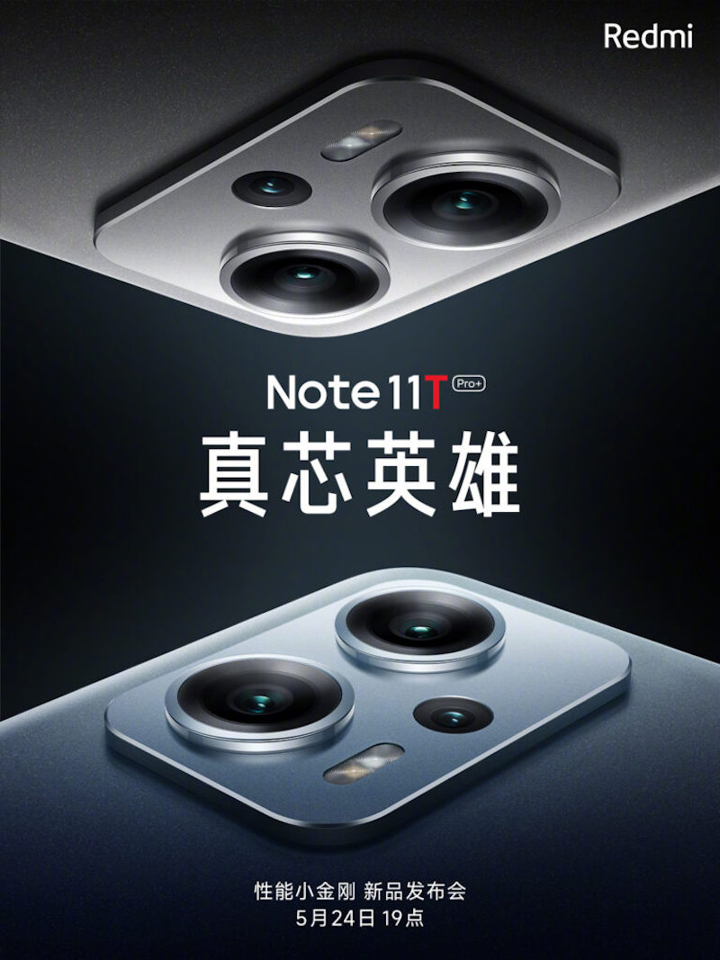 Xiaomi vahvisti julkistuksen 24. toukokuuta. Ennakkokuvassa Redmi Note 11T Pro+.