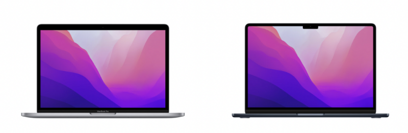Vasemmalla 13 tuuman MacBook Pro ja oikealla MacBook Air.