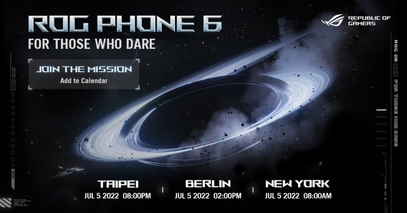 Asus ROG Phone 6 -julkistus tapahtuu 5. heinäkuuta.