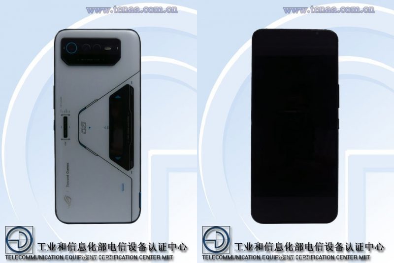 Todennäköinen Asus ROG Phone 6 Pro Kiinan TENAA-viranomaistietokannan kuvissa.