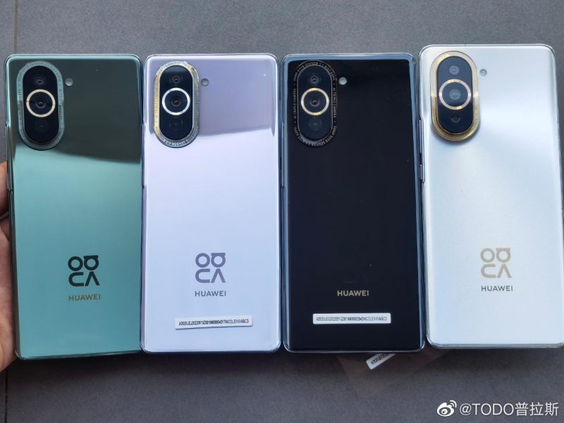Vasemmalla kolme Nova 10 -puhelinta eri väreissä, oikealla Nova 10 Pro. Kuva: TODO / Weibo.