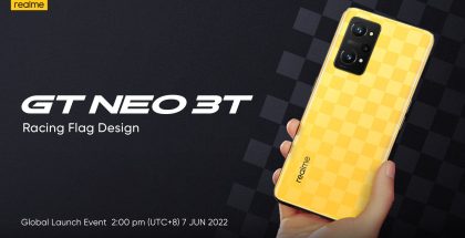 Realme GT Neo 3T tulee saataville myös keltaisena värinä ruutulippukuvioinnilla.