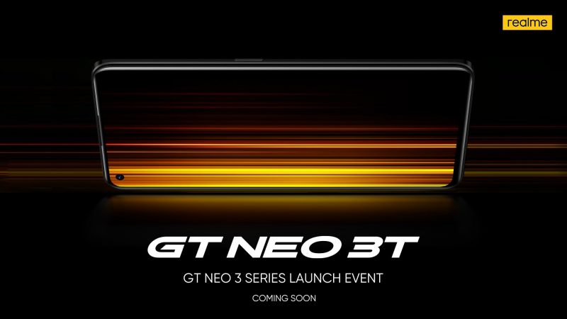 Realme GT Neo 3T etupuolelta aiemmassa kuvassa.
